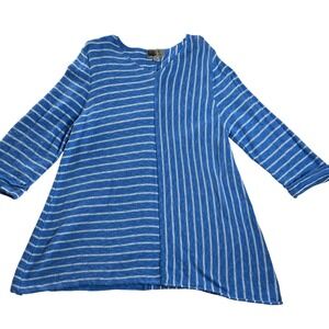 Habitat Striped Knit Tunic Blue‎ Cotton Asymmetrical 3/4 Sleeve Womens L